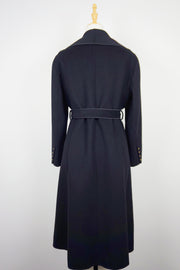 WCC-0233 Black Asymmetrical Collar Long Cashmere Coat