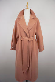 WWC-0723RP Rose Pink Pearl Button Luxury Style 100% Wool Coat