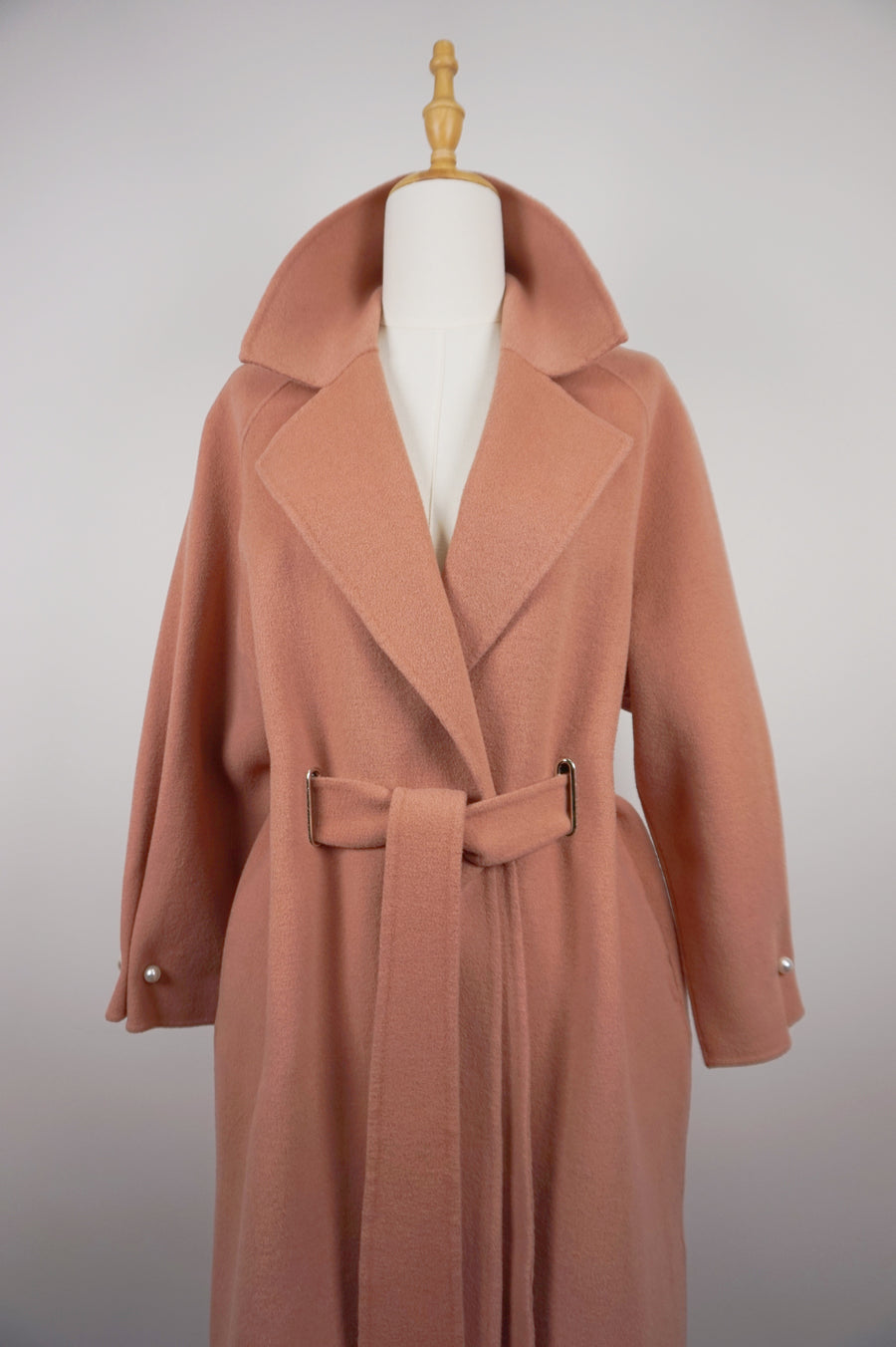 WWC-0723RP Rose Pink Pearl Button Luxury Style 100% Wool Coat