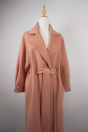 WWC-0723RP Rose Pink Pearl Button Luxury Style 100% Wool Coat