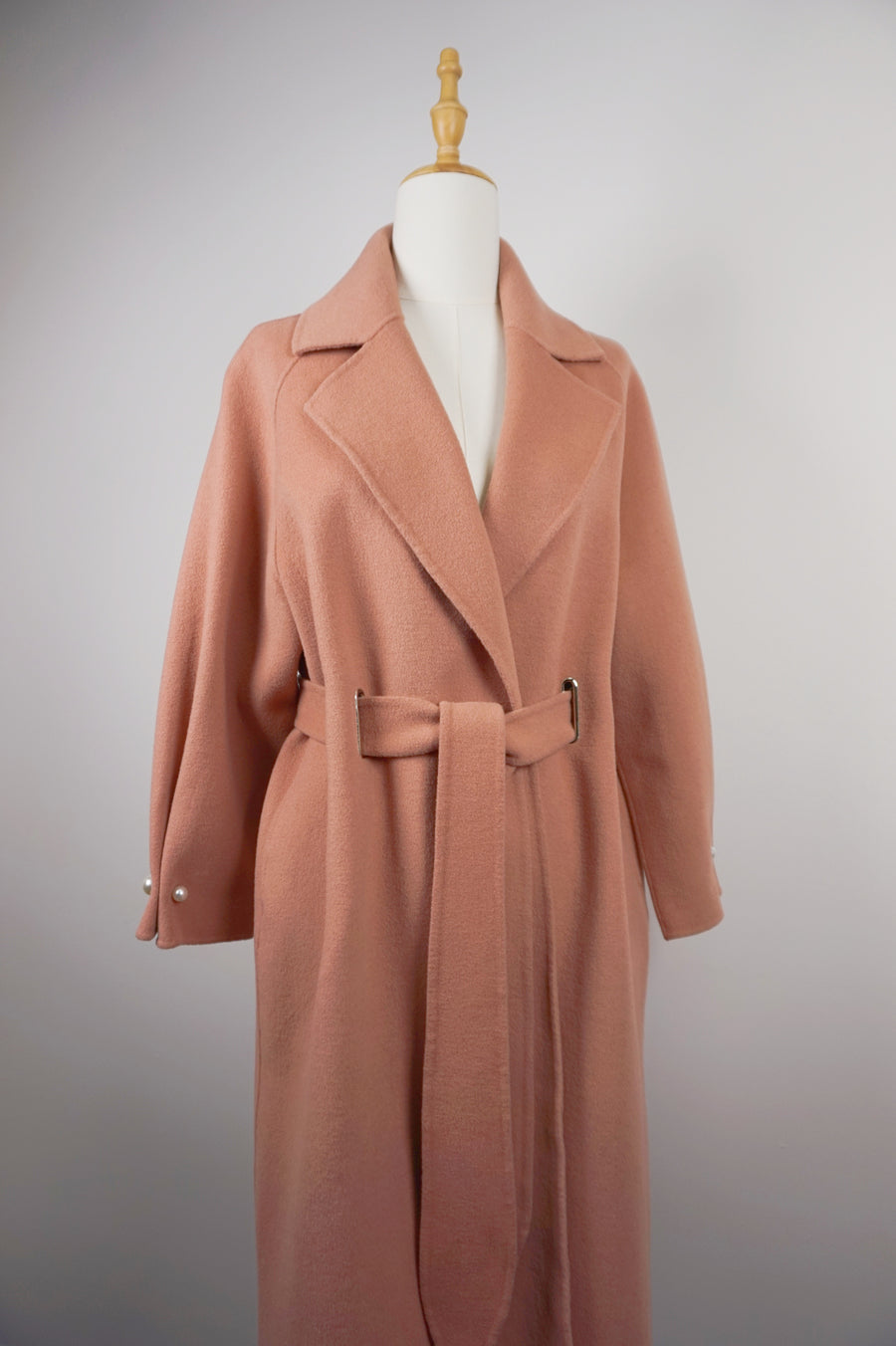 WWC-0723RP Rose Pink Pearl Button Luxury Style 100% Wool Coat