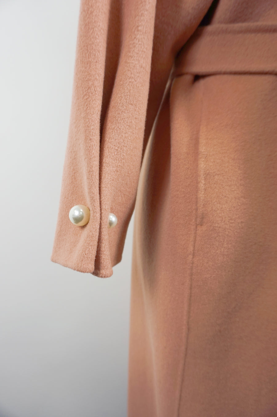 WWC-0723RP Rose Pink Pearl Button Luxury Style 100% Wool Coat