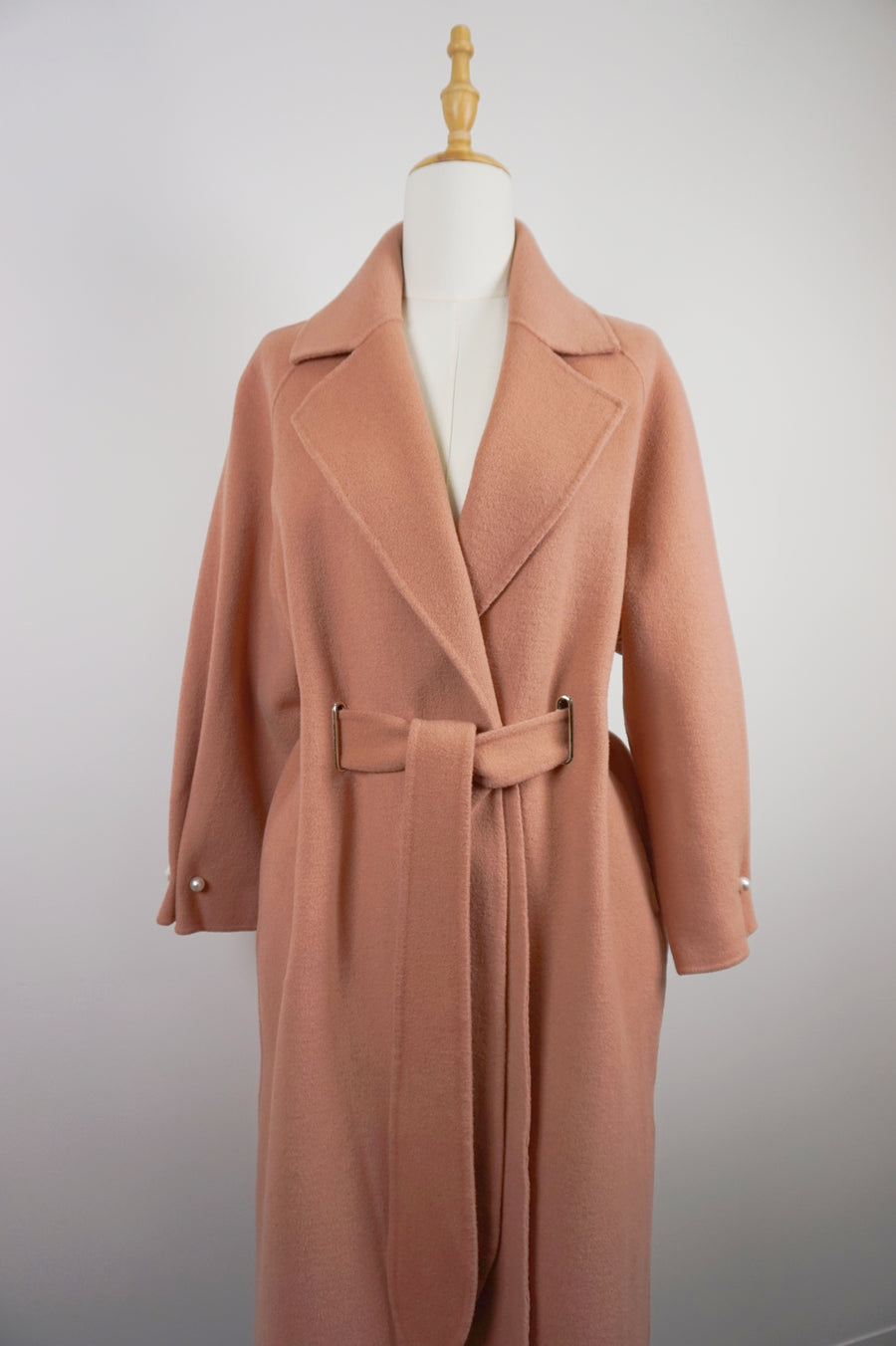 WWC-0723RP Rose Pink Pearl Button Luxury Style 100% Wool Coat