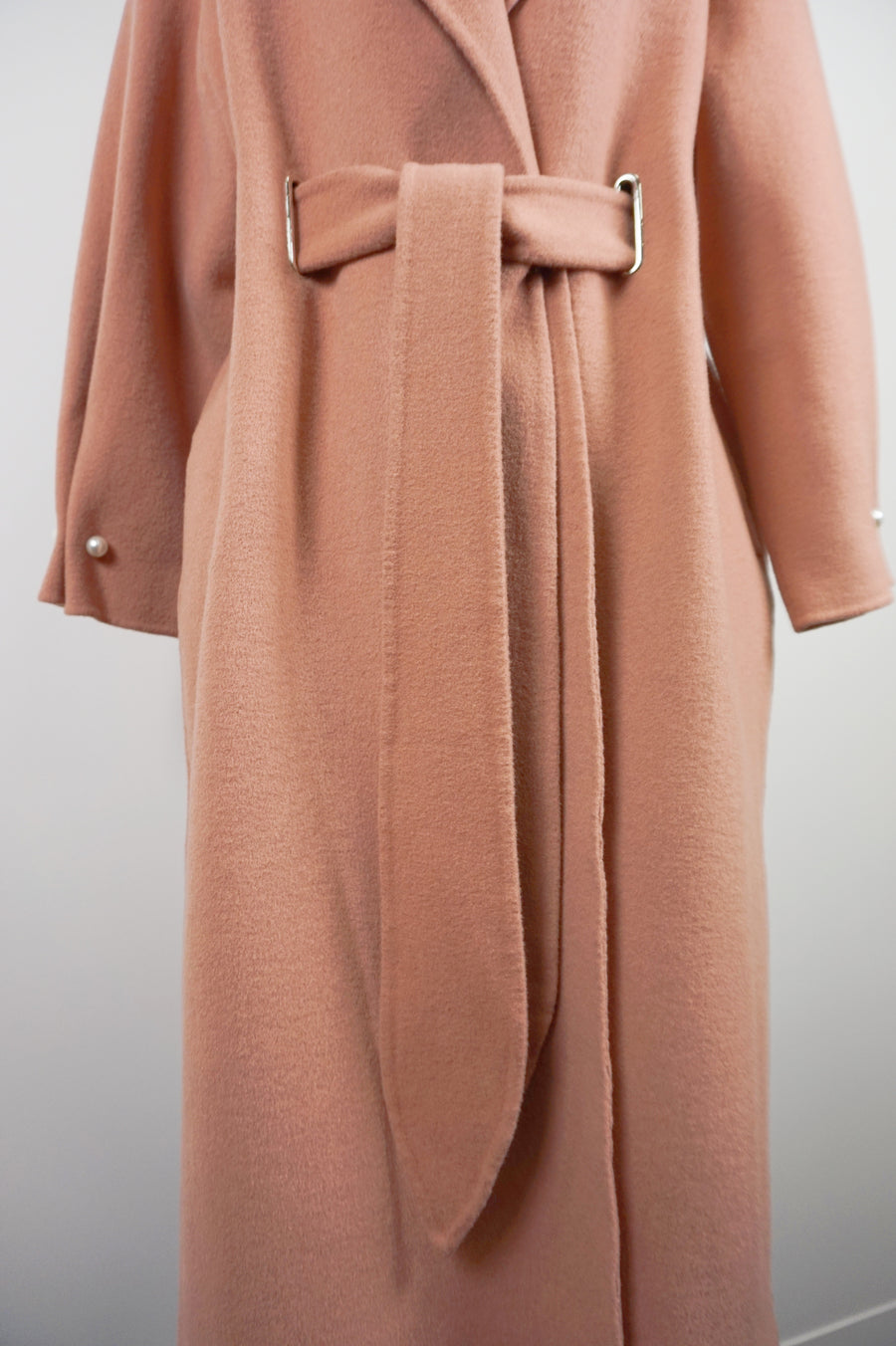 WWC-0723RP Rose Pink Pearl Button Luxury Style 100% Wool Coat