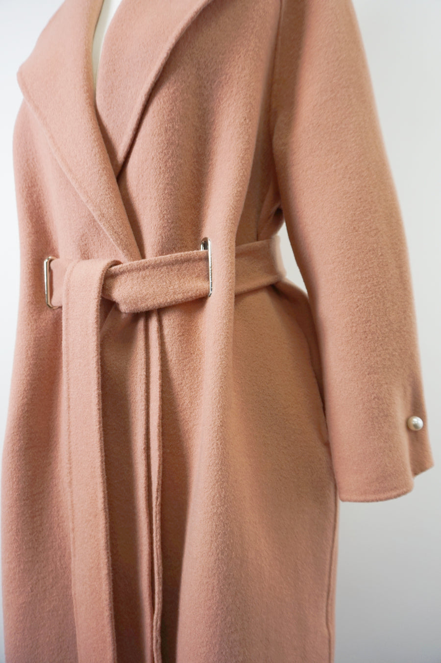 WWC-0723RP Rose Pink Pearl Button Luxury Style 100% Wool Coat