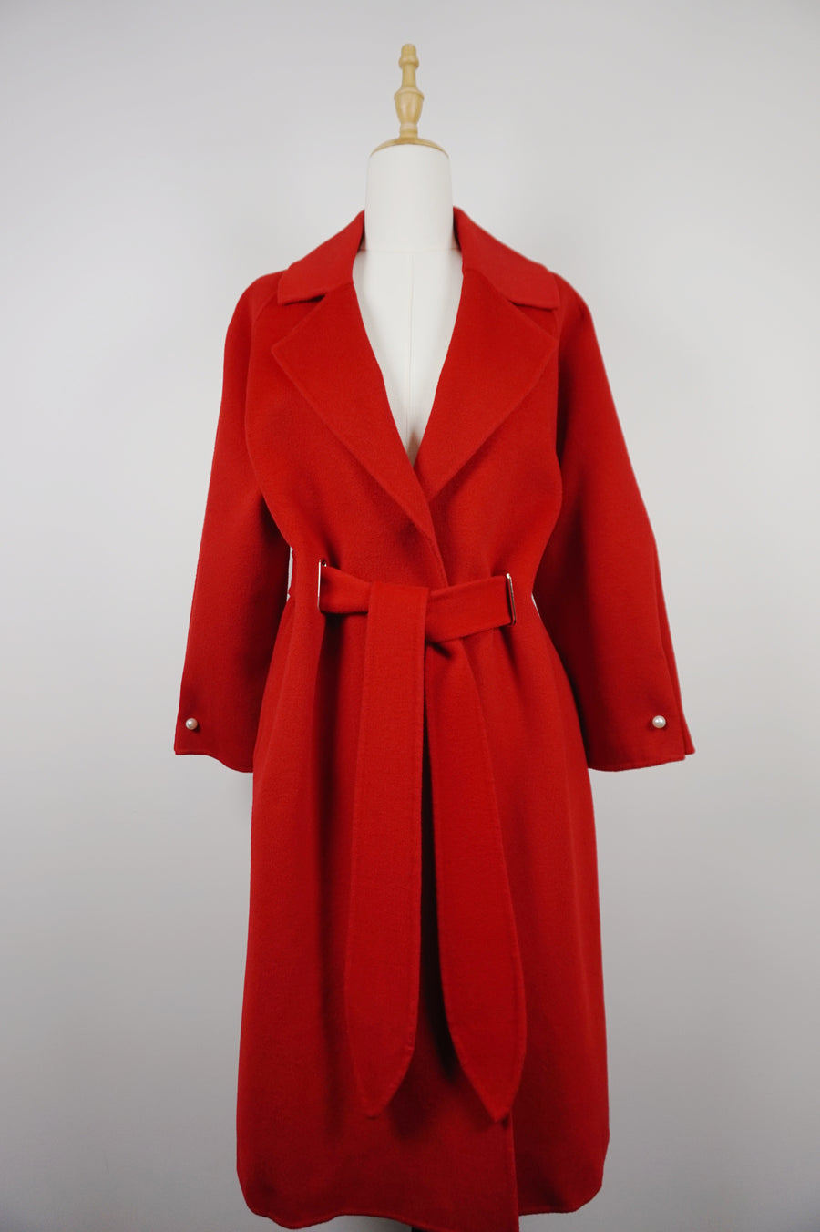 WWC-0723RP-1 Fire Red Pearl Button Luxury Style 100% Wool Coat