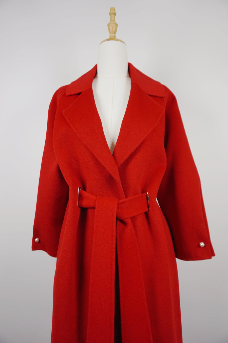 WWC-0723RP-1 Fire Red Pearl Button Luxury Style 100% Wool Coat