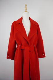 WWC-0723RP-1 Fire Red Pearl Button Luxury Style 100% Wool Coat