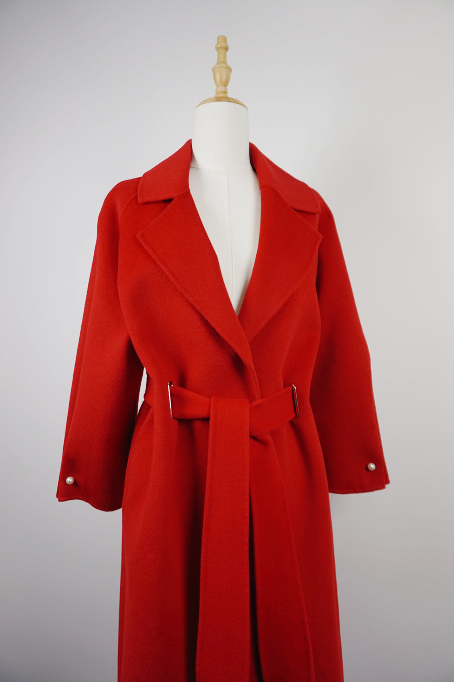 WWC-0723RP-1 Fire Red Pearl Button Luxury Style 100% Wool Coat