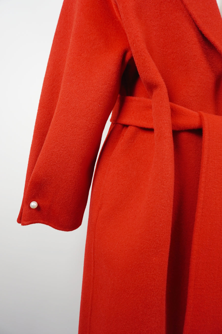 WWC-0723RP-1 Fire Red Pearl Button Luxury Style 100% Wool Coat