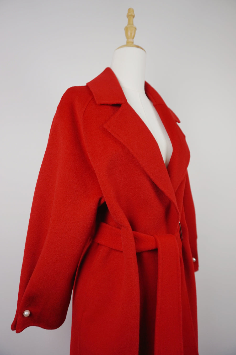 WWC-0723RP-1 Fire Red Pearl Button Luxury Style 100% Wool Coat