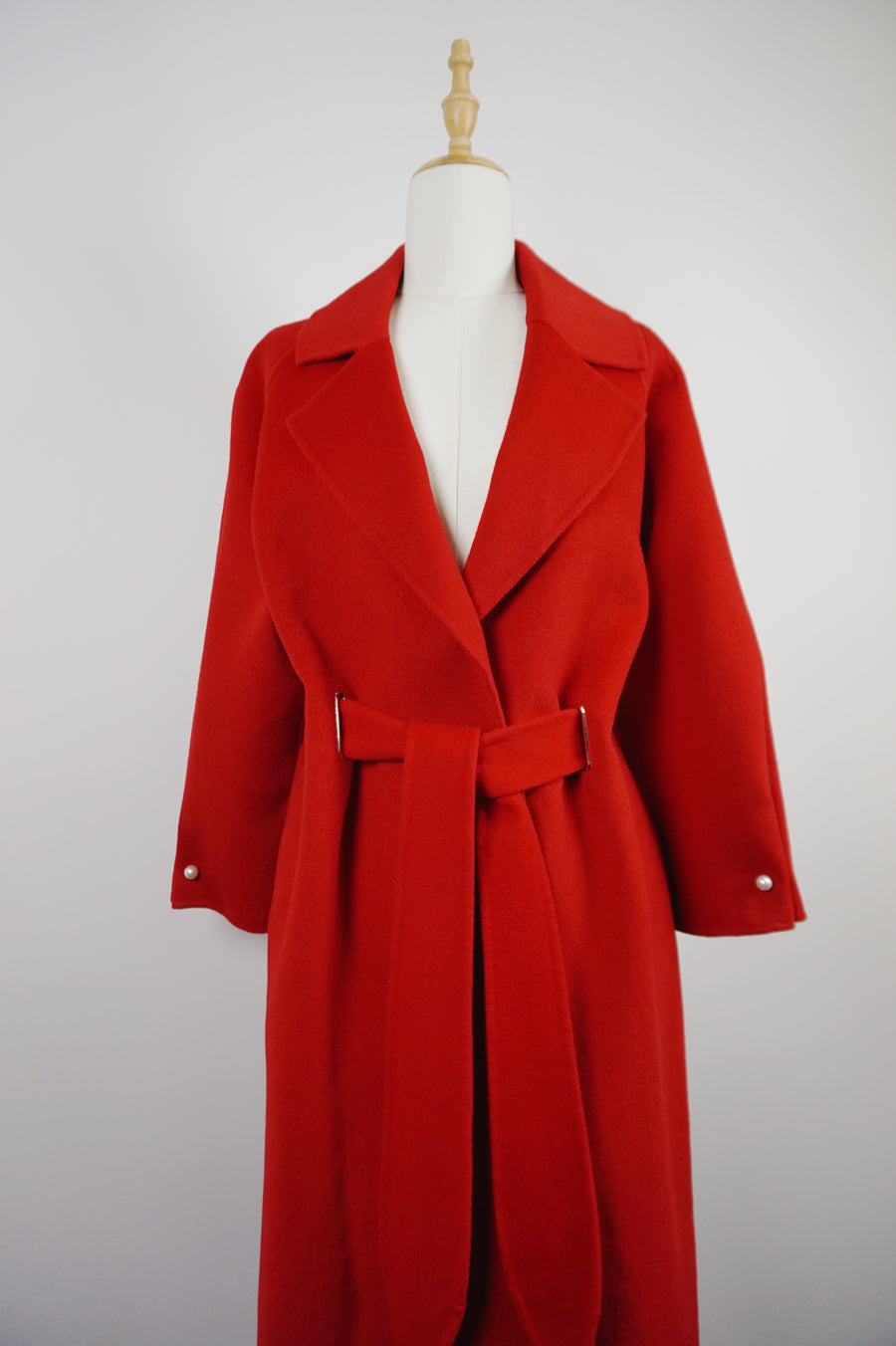WWC-0723RP-1 Fire Red Pearl Button Luxury Style 100% Wool Coat