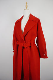 WWC-0723RP-1 Fire Red Pearl Button Luxury Style 100% Wool Coat