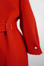 WWC-0723RP-1 Fire Red Pearl Button Luxury Style 100% Wool Coat