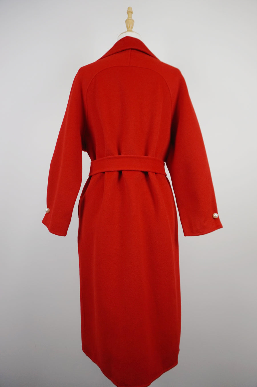 WWC-0723RP-1 Fire Red Pearl Button Luxury Style 100% Wool Coat
