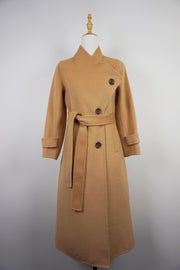 WWC-0723SMG-1 Camel Asymmetrical Wrap 100% Wool Coat