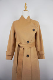 WWC-0723SMG-1 Camel Asymmetrical Wrap 100% Wool Coat