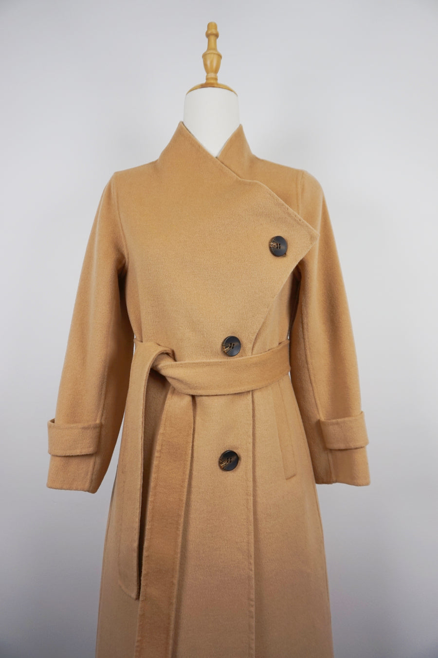 WWC-0723SMG-1 Camel Asymmetrical Wrap 100% Wool Coat