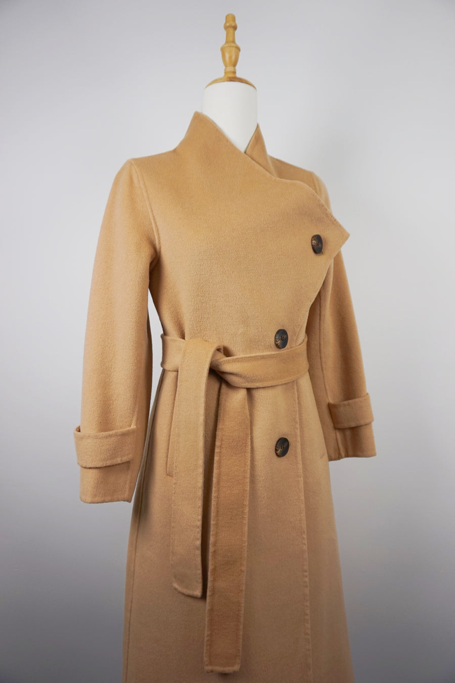 WWC-0723SMG-1 Camel Asymmetrical Wrap 100% Wool Coat