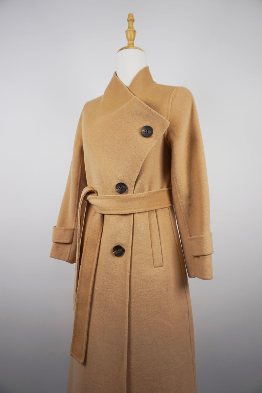 WWC-0723SMG-1 Camel Asymmetrical Wrap 100% Wool Coat