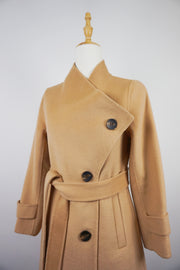 WWC-0723SMG-1 Camel Asymmetrical Wrap 100% Wool Coat