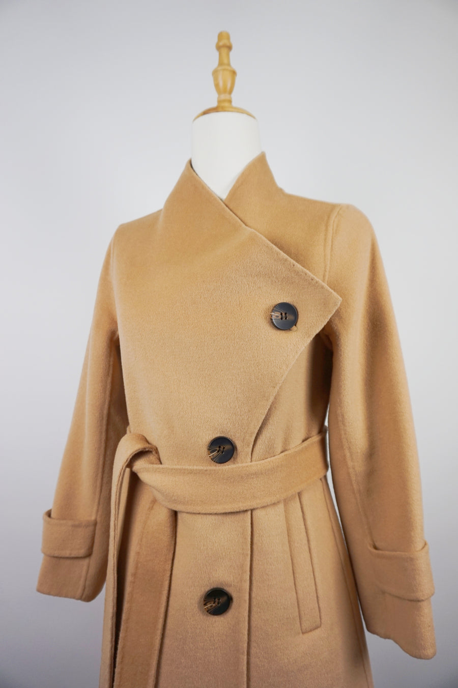 WWC-0723SMG-1 Camel Asymmetrical Wrap 100% Wool Coat