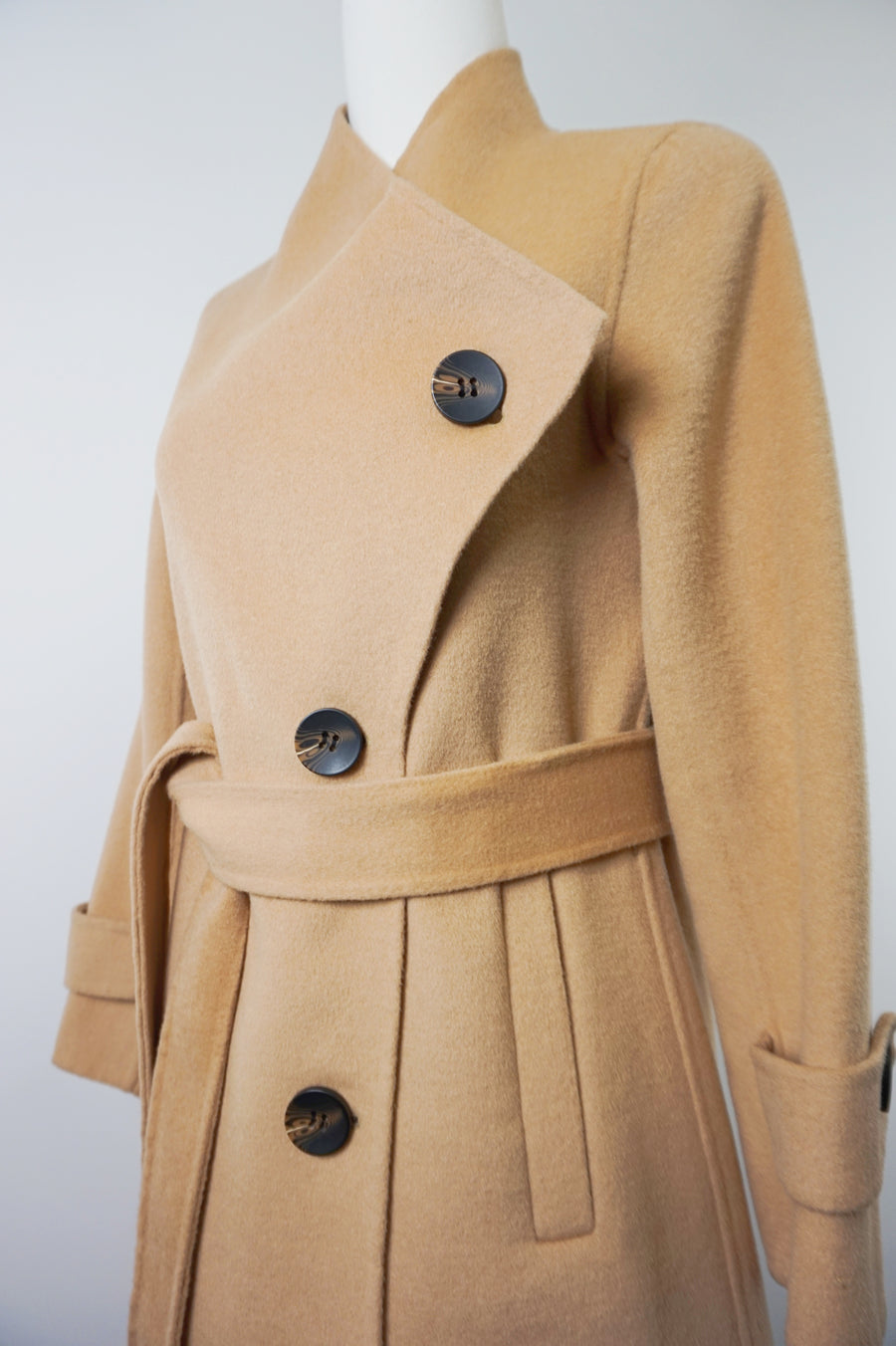 WWC-0723SMG-1 Camel Asymmetrical Wrap 100% Wool Coat