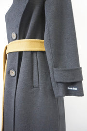 WWC-0723SMG Black & Mustard Asymmetrical Wrap 100% Wool Coat