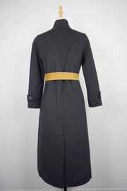 WWC-0723SMG Black & Mustard Asymmetrical Wrap 100% Wool Coat