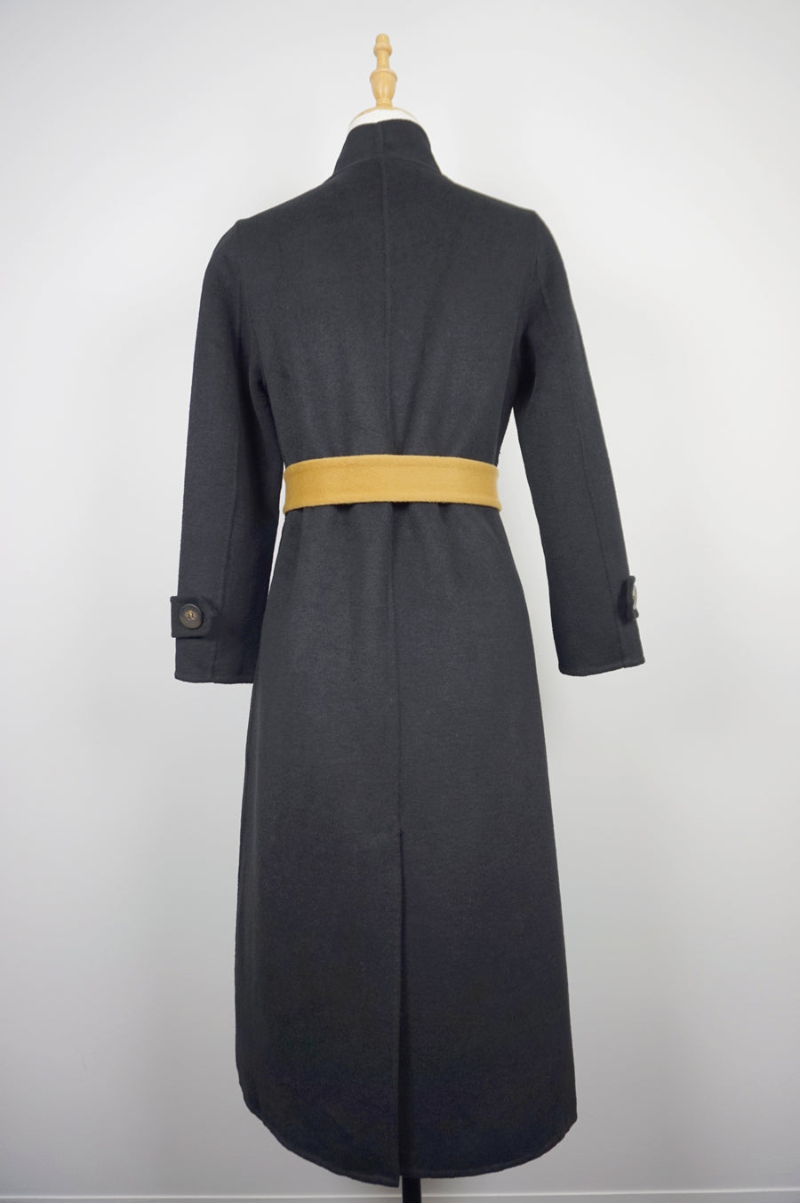 WWC-0723SMG Black & Mustard Asymmetrical Wrap 100% Wool Coat
