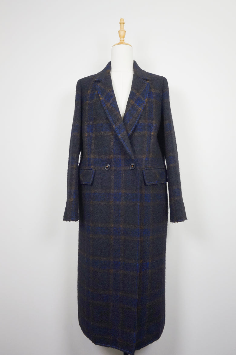 WWC-KB173 Dark Blue Check Casual Style Long Wool Coat – Queen of Coats