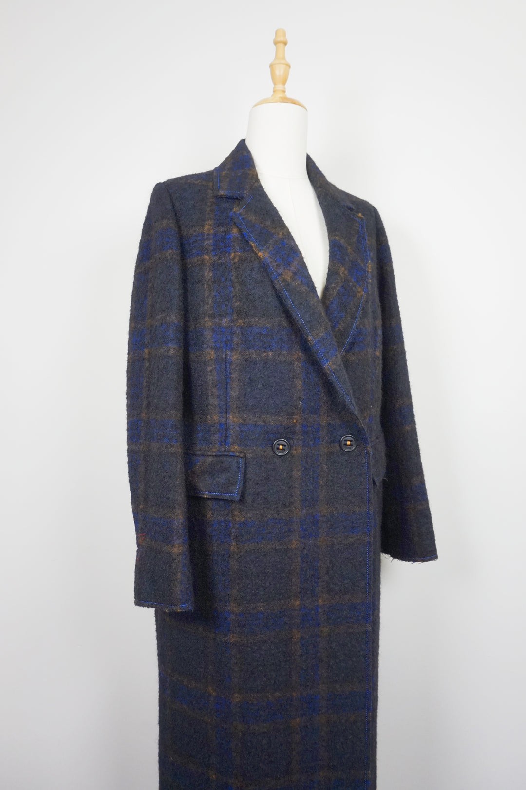 WWC-KB173 Dark Blue Check Casual Style Long Wool Coat – Queen of Coats