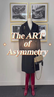 WCC-0233 Black Asymmetrical Collar Long Cashmere Coat