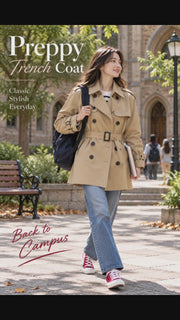 WTC-JW8701 Khaki Classic Preppy Style Short Trench Coat