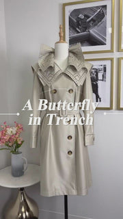 WTC-D3355 Beige Embroidered Collar Luxury Style Trench Coat